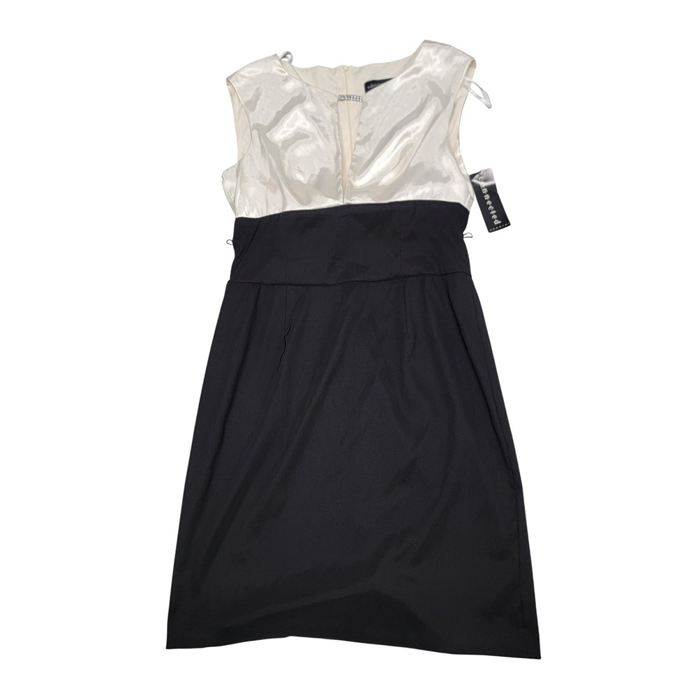 Connected Apparel Dress Womens 14 Black White Colorblock Sheath Cocktail Party